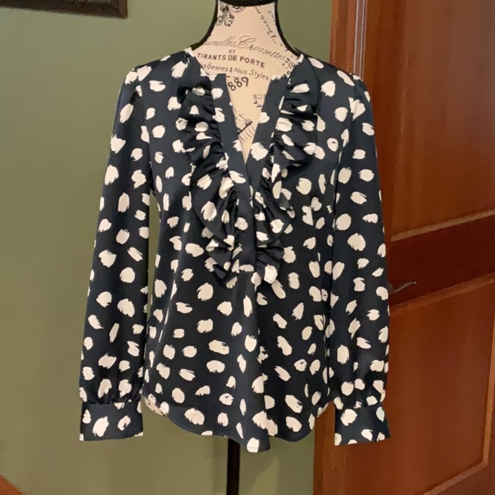 J. Crew Navy and White Blouse, Size XS